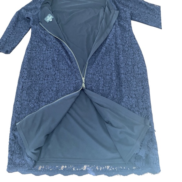 Adrianna Papell | Dress Lace 3/4 Sleeves Navy Blue Mother of the Bride- 16W - Picture 10 of 12